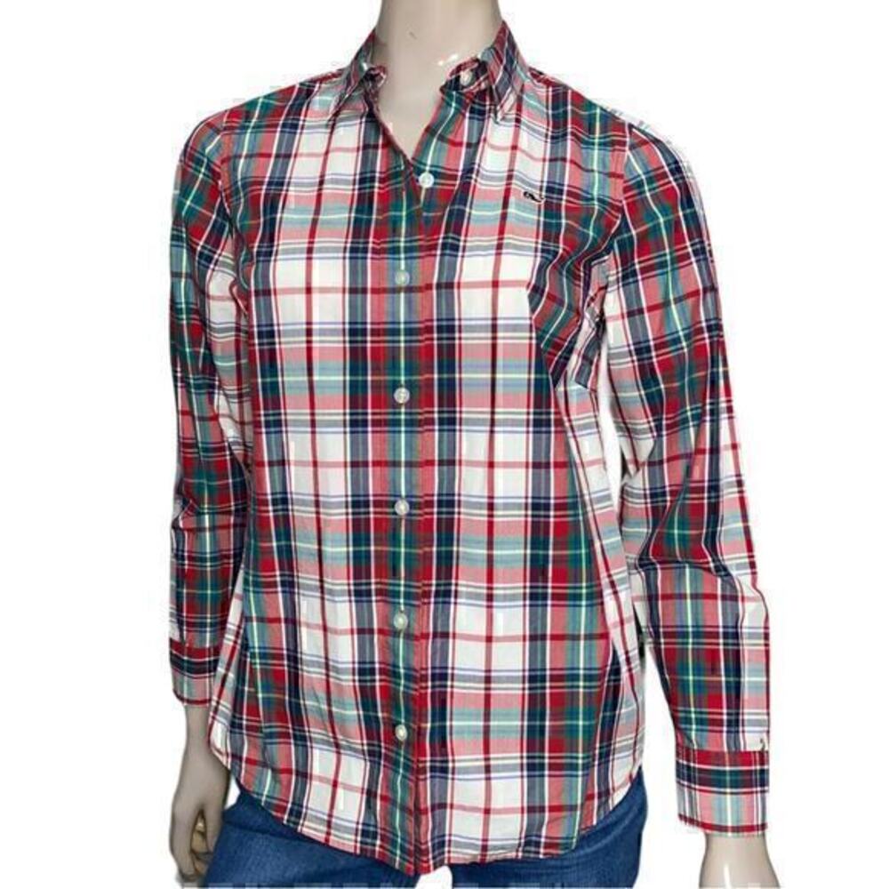 Vineyard Vines Women’s Size 4 Red White Green Blue Plaid Button Down Shirt